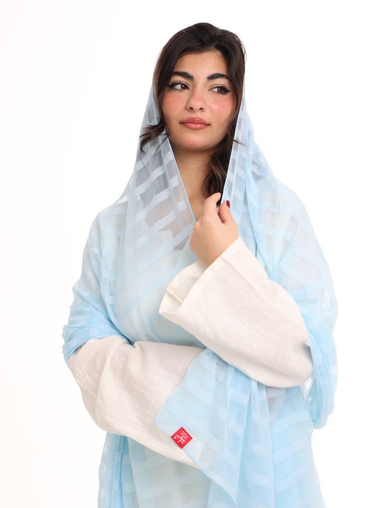 SR01_03 شيله مطرزة زرقاء عريضة