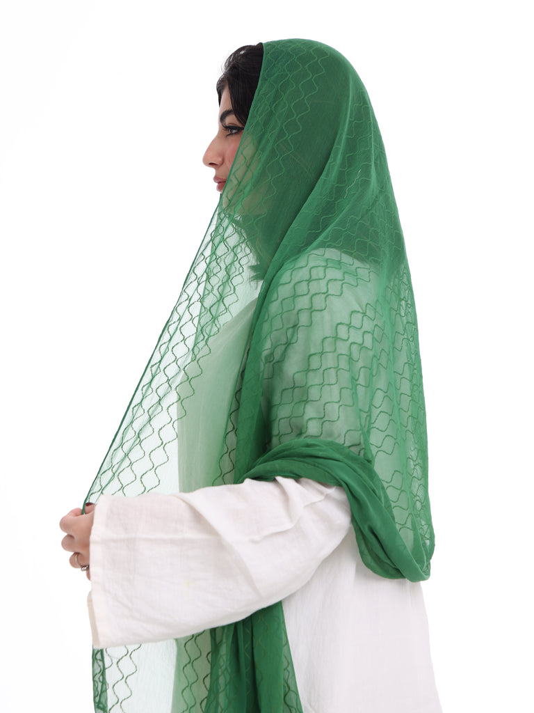 BD3-04 Border Embroidered Home Hijab — Green